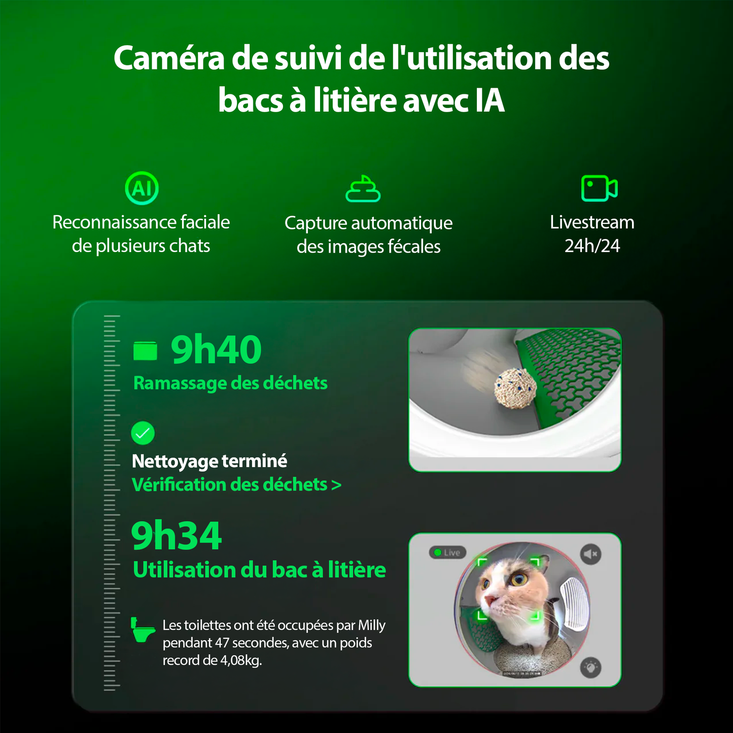 Purobot Max Pro Litière automatique avec caméra fixe IA